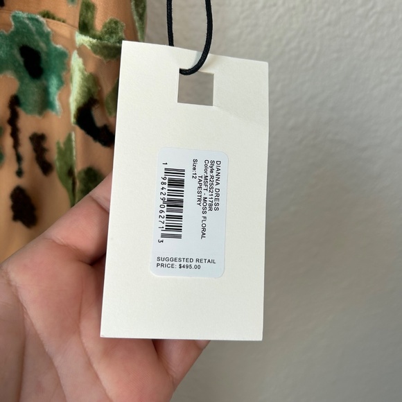 Staud size 12 Dianna midi slip dress floral burnout velvet tan green NEW - Picture 11 of 15